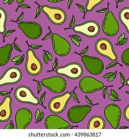 Avocado seamless pattern. Tropic exotic fruit. Health food, fabric wallpaper textile ornament. Organic flat plane actual summer theme. Market restaurant cafe cuisine tasty sweet. Menu element. Print