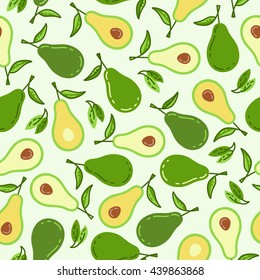 Avocado seamless pattern. Tropic exotic fruit. Health food, fabric wallpaper textile ornament. Organic flat plane actual summer theme. Market restaurant cafe cuisine tasty sweet. Menu element. Print