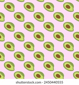 Avocado seamless pattern. Tropical fresh fruit endless background. Half avocado elements repeat cover. Healthy vegan food loop ornament. Vector flat hand drawn illustration.