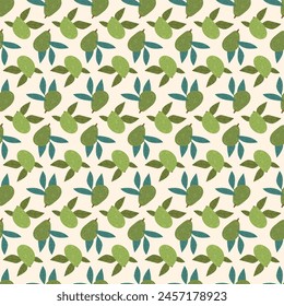 Avocado nahtloses Muster. Tropische frische Früchte mit Blättern endlosen Hintergrund. Ganze Avocado Elemente wiederholen Cover. Healthy vegan food Loop Ornament. Vektorgrafik flache handgezeichnete Illustration.
