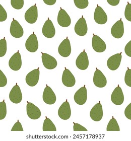 Avocado nahtloses Muster. Tropische frische Früchte wiederholen Hintergrund. Vektorgrafik flache handgezeichnete Illustration.