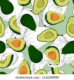 Avocado seamless pattern, vector