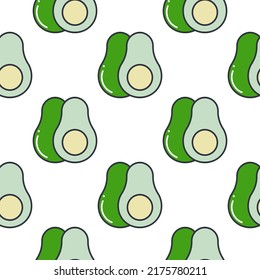 Avocado seamless pattern vector. Background with whole and half avocado fruits. Food print for packaging and design. Green berries on white background