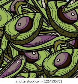 Avocado seamless pattern. Vector illustration for ads, menu and web banner designs. Organic and healthy food concept.