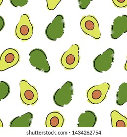 Avocado Seamless Pattern. Vector Illustration.
