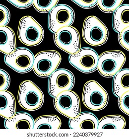 Avocado seamless pattern. Vector illustration. Psychedelic background with avocado.