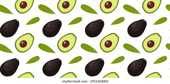 Avocado seamless pattern to white background for print, fabric and organic, vegan, raw products packaging. Texture for eco and healthy food. 