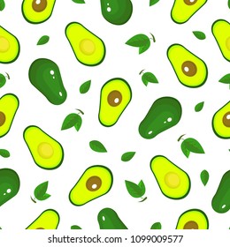Avocado seamless pattern. Whole and cut avocado vector background for print