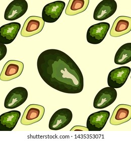Avocado seamless pattern. Whole and sliced avocado. Original simple flat illustration. Shabby style.