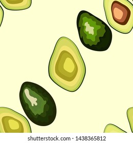 Avocado seamless pattern. Whole and sliced avocado. Original simple flat illustration. Shabby style.
