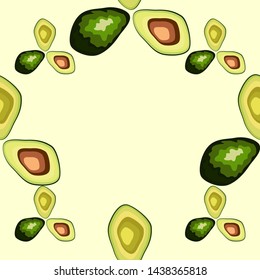 Avocado seamless pattern. Whole and sliced avocado. Original simple flat illustration. Shabby style.