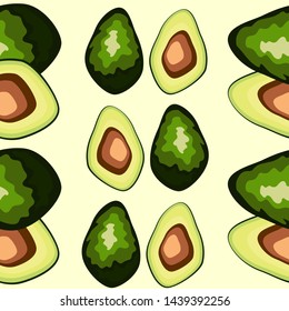 Avocado seamless pattern. Whole and sliced avocado. Original simple flat illustration. Shabby style.
