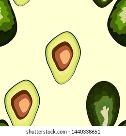 Avocado seamless pattern. Whole and sliced avocado. Original simple flat illustration. Shabby style.