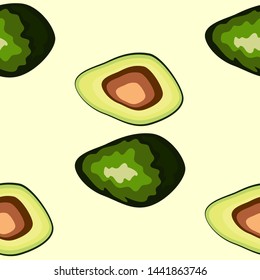 Avocado seamless pattern. Whole and sliced avocado. Original simple flat illustration. Shabby style.