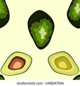 Avocado seamless pattern. Whole and sliced avocado. Original simple flat illustration. Shabby style.