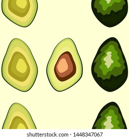 Avocado seamless pattern. Whole and sliced avocado. Original simple flat illustration. Shabby style.
