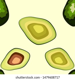 Avocado seamless pattern. Whole and sliced avocado. Original simple flat illustration. Shabby style.
