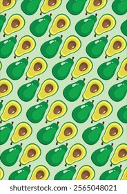 Avocado Seamless Pattern Whole And Sliced Background Vector