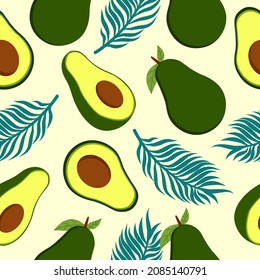 Avocado seamless vector pattern background for wallpaper, wrapping, packing, texture and backdrop. Cute fruit character, Seamless Kawaii Avocados Pattern.