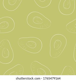 Avocado seamless vector pattern. Fresh vegan green fruit . Hand drawn illustration. For market, kitchen, textile, menu.