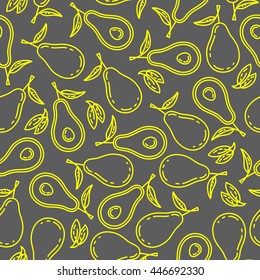 Avocado seamless yellow green pattern. Tropic exotic fruit. Health food, fabric wallpaper textile print sticker. Organic flat plane actual summer market and restaurant cafe cuisine. Tasty menu element