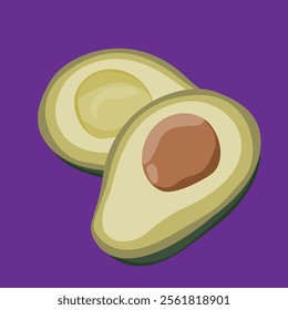 avocado with seed and with no seed flat design fresh fruit