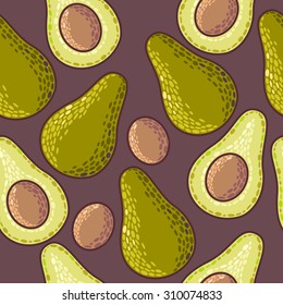 Avocado and avocado seed seamless background pattern