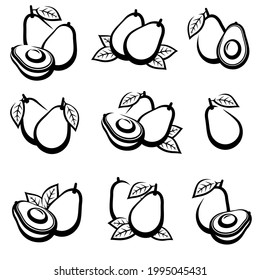 Avocado set. Collection icons avocado. Vector