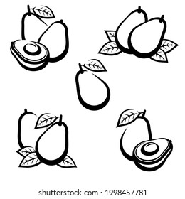 Avocado set. Collection icons avocado. Vector