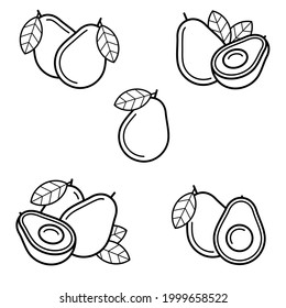 Avocado set. Collection icons avocado. Vector