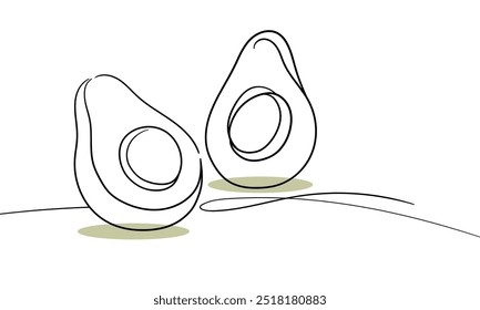 Avocado set continuous line art drawing isolated on white background. Food graphic. Vector illustration