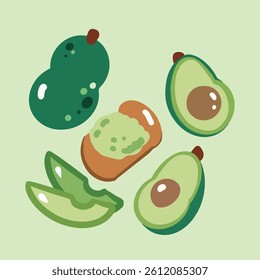 Avocado Set Cute Drawing Illustration