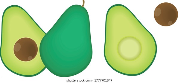 Avocado Set. Slice Halb und Samen