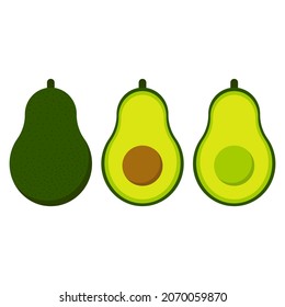 Avocado set vector icon on white background. Cartoon image with green avocado. Simple icon.