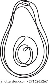 Vector de silueta de aguacate línea continua diseño de ilustración de fruta mínima