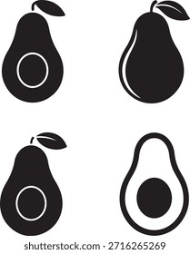 Abacate silhueta ícone vetorial definir ilustração de fruta fresca saudável