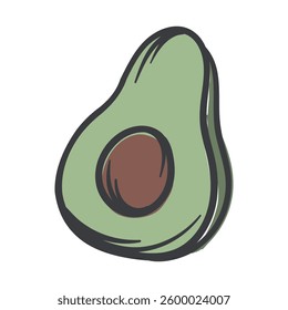Avocado. A simple hand-drawn icon with an offset outline. Vector illustration for print, sticker, banner