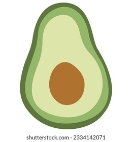 Avocado single 1 cute on a white background, vector illustration.