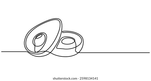 Avocado Single Line Icon, Continuous one single minimal line drawing Avocado, Avocado continuous line drawing vector illustration. A half of avocado superfood line art illustration, white background.