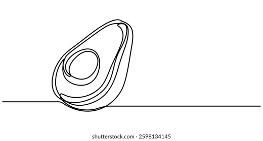 Avocado Single Line Icon, Continuous one single minimal line drawing Avocado, Avocado continuous line drawing vector illustration. A half of avocado superfood line art illustration, white background.