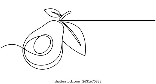 Avocado Single Line Icon, Kontinuierliche eine einzige minimale Linie Zeichnung Avocado, Sketch und Doodle Design. Avocado durchgehende Linie Zeichnung Vektorgrafik. weißer Hintergrund.