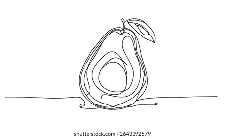 Ícone de linha única abacate, Uma ilustração de linha contínua de um abacate, isolado no fundo branco. Arte de linha de um abacate, fruto de abacate projeto de ilustração vetor de linha contínua, vetor pro.