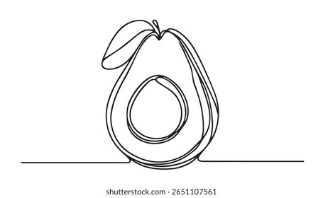 Ícone de linha única abacate, Uma ilustração de linha contínua de um abacate, isolado no fundo branco. Arte de linha de um abacate, fruto de abacate projeto de ilustração vetor de linha contínua, vetor pro.