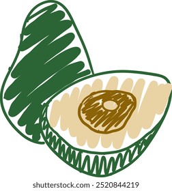Avocado sketch in doodle style. Hand drawn minimal design. Perfect for wallpaper, template, banner, wall decor, print, postcard, cover. Vector illustration