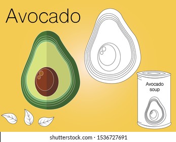 Avocado sketch of organic natural vegetable. Colorful vector illustration can use for promotion, advertisement, with text; for agriculture themes, farm market and label design.
