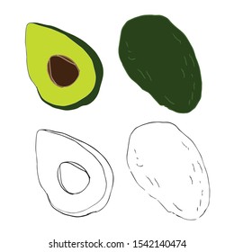 Avocado, sketch vector, line art. Digital drawn. Illustration of green vegetable. Design for menu.