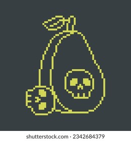 Avocado with skull, pixel art illustration