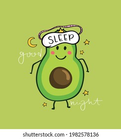 Avocado with sleeping mask sleep concept design for fashion graphics, t shirt prints etc