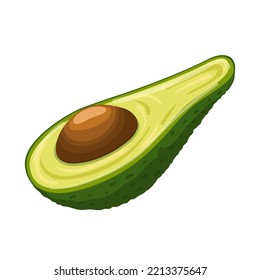 caricatura de aguacate slice. alimentos cortados, maduras frescas, verdes orgánicos, exóticos sanos, mitad vegetal, dieta de frutas, ingrediente de corte agudo ilustración vectorial