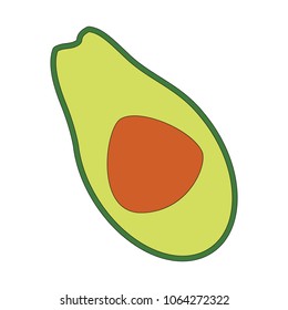 Avocado slice cartoon. Outlined illustration with thin line black stroke